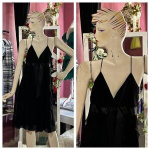 Vintage 90s Y2K Black Fairy Dress Strappy Ruffles Empire Waist Whimsy Goth S